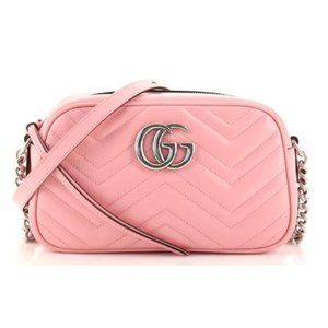 Gucci GG Marmont Shoulder Bag Matelasse Pink Leather Small Handbag New